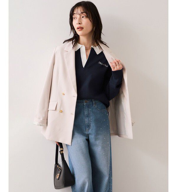 VIS「ワンポイント刺繍ポロニットプルオーバー」|ニット・セーター|