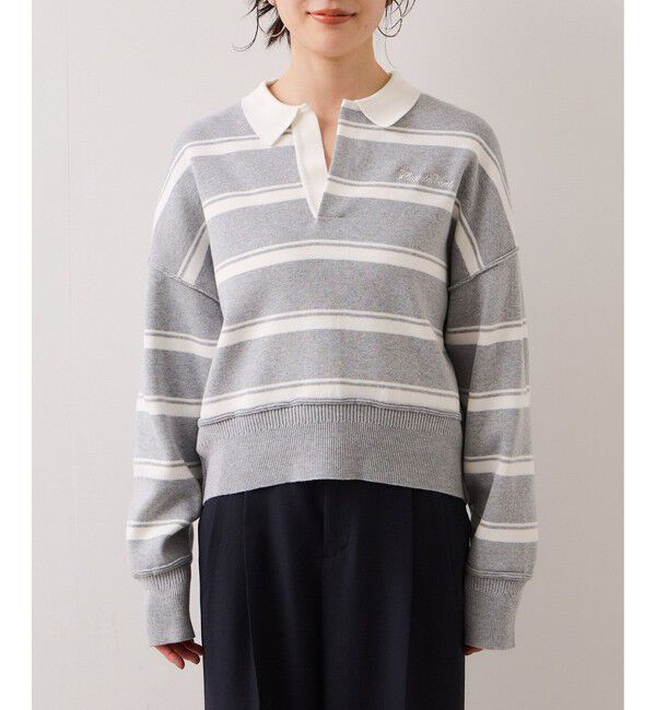 VIS「ワンポイント刺繍ポロニットプルオーバー」|ニット・セーター|
