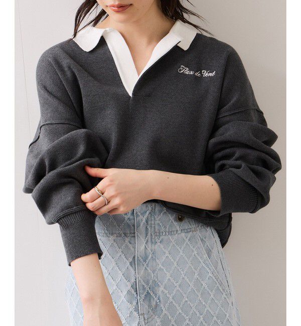 VIS「ワンポイント刺繍ポロニットプルオーバー」|ニット・セーター|