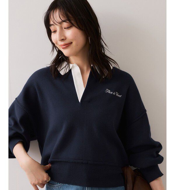 VIS「ワンポイント刺繍ポロニットプルオーバー」|ニット・セーター|ネイビー(40)
