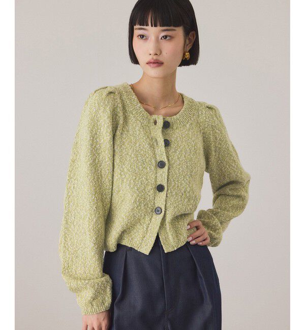 ADAM ET ROPE'「【サステナブル】カラーメランジパフスリーブカーディガン」|カーディガン|