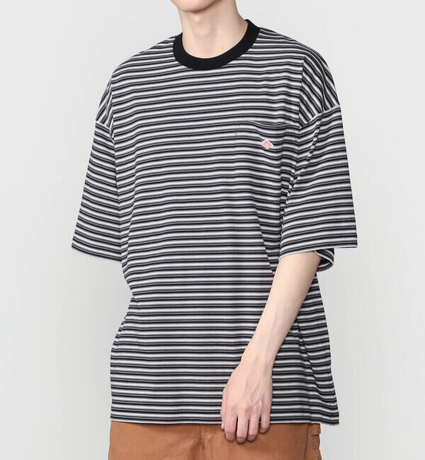 DANTON「DANTON | ボーダー クルーネック 半袖ポケットTシャツ MEN」|Tシャツ・カットソー|BLACK系1