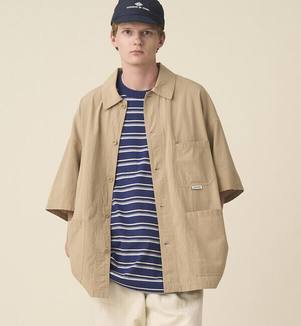 DANTON「DANTON | コットンブロード 半袖カバーオールシャツ MEN」|シャツ・ブラウス|BEIGE