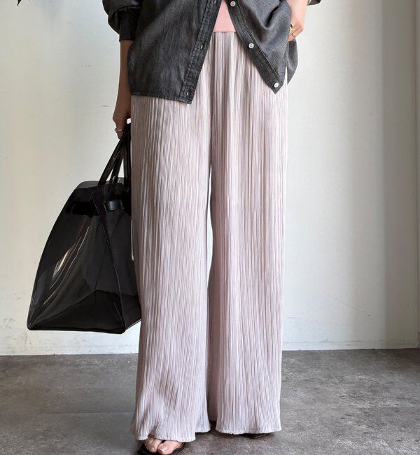  「【WEB限定】ランダムリブワイドパンツ」|チノ|グレージュ