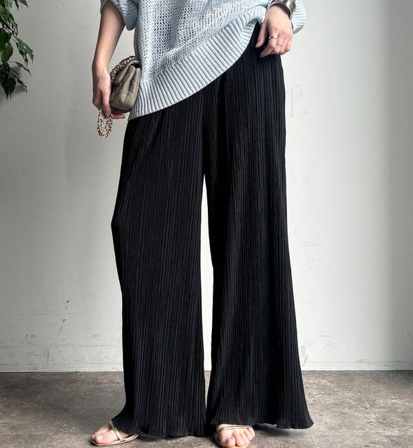  「【WEB限定】ランダムリブワイドパンツ」|チノ|ブラック