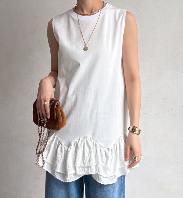  「異素材フリルチュニック」|Tシャツ・カットソー|ホワイト