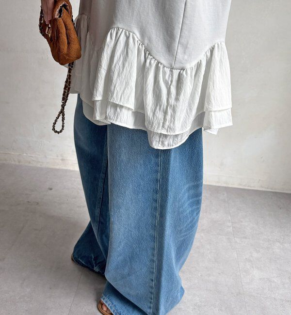  「異素材フリルチュニック」|Tシャツ・カットソー|