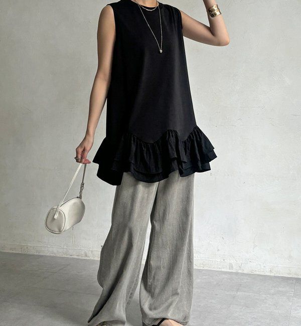  「異素材フリルチュニック」|Tシャツ・カットソー|