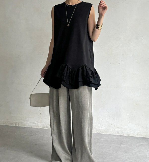  「異素材フリルチュニック」|Tシャツ・カットソー|