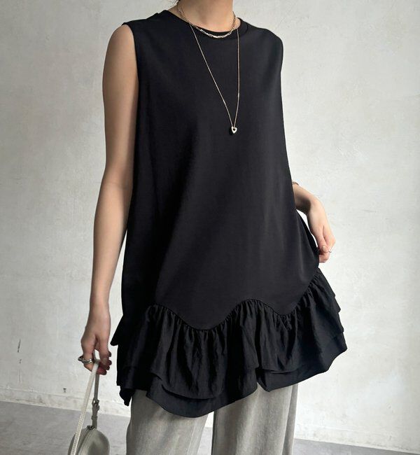  「異素材フリルチュニック」|Tシャツ・カットソー|