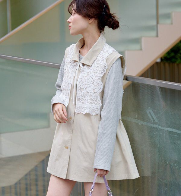  「レース付きフレアトレンチコート」|トレンチコート|