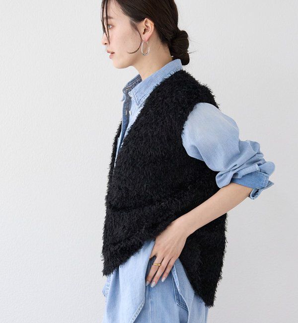  「【新色追加/着映え】フェザーチュールベスト」|ベスト・ジレ|ブラック