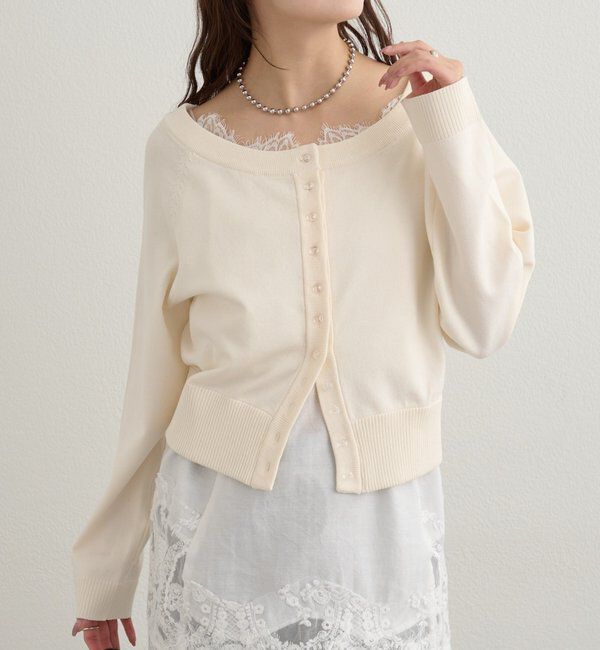  「ワイドネッククリアボタンカーディガン」|カーディガン|アイボリー