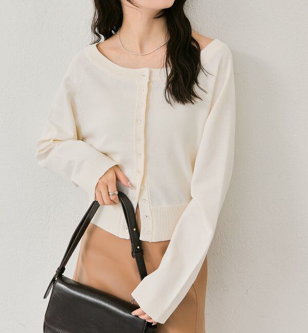  「ワイドネッククリアボタンカーディガン」|カーディガン|