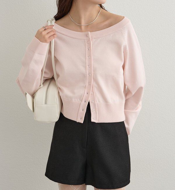  「ワイドネッククリアボタンカーディガン」|カーディガン|