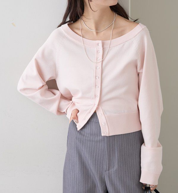  「ワイドネッククリアボタンカーディガン」|カーディガン|