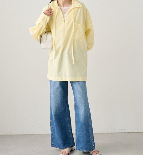  「ボタンスリットフレアデニム」|デニム|