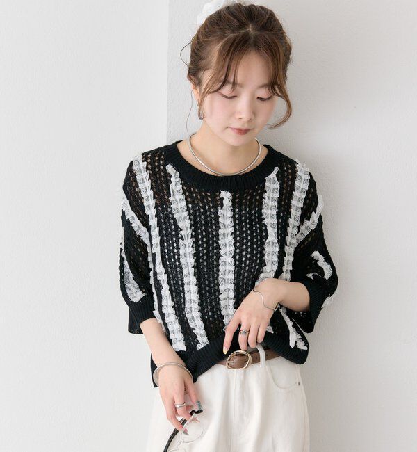  「フリルライン半袖ニット」|ニット・セーター|