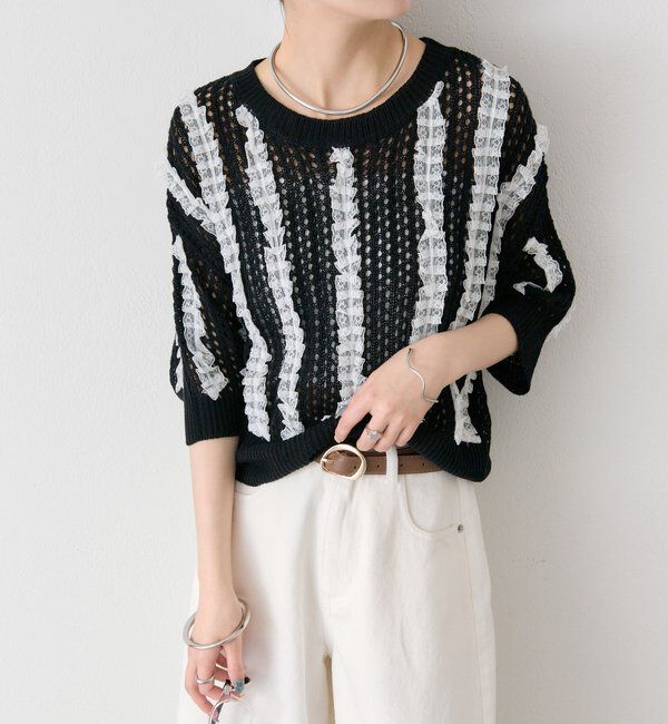  「フリルライン半袖ニット」|ニット・セーター|