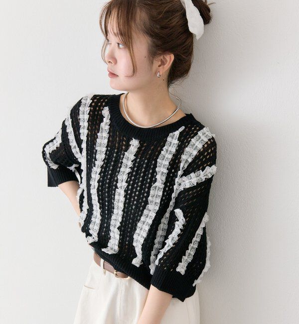  「フリルライン半袖ニット」|ニット・セーター|