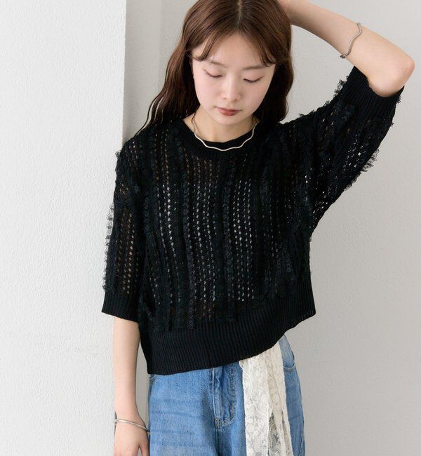  「フリルライン半袖ニット」|ニット・セーター|
