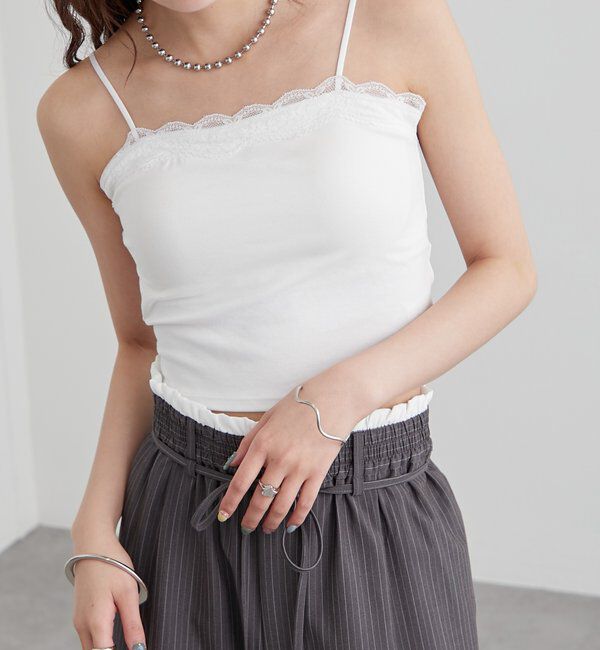  「パット付きフリルレースショートキャミソール」|キャミソール|