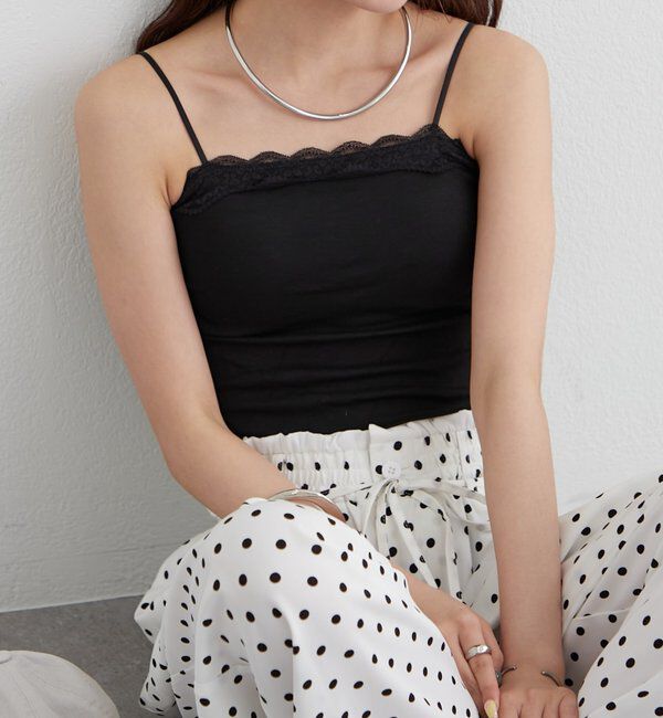  「パット付きフリルレースショートキャミソール」|キャミソール|ブラック