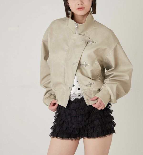  「ファイヤーマンショートブルゾン(フェイクレザー/デニム)」|ブルゾン・スタジャン|