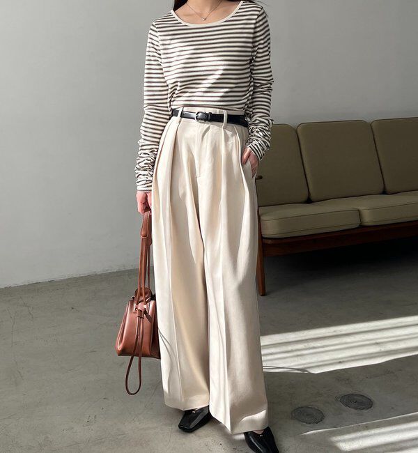  「バックUネッククロップボーダーTシャツ」|Tシャツ・カットソー|