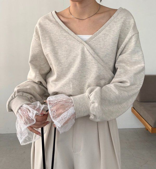  「【前後2WAY】カシュクール袖レーススウェット」|Tシャツ・カットソー|ベージュ