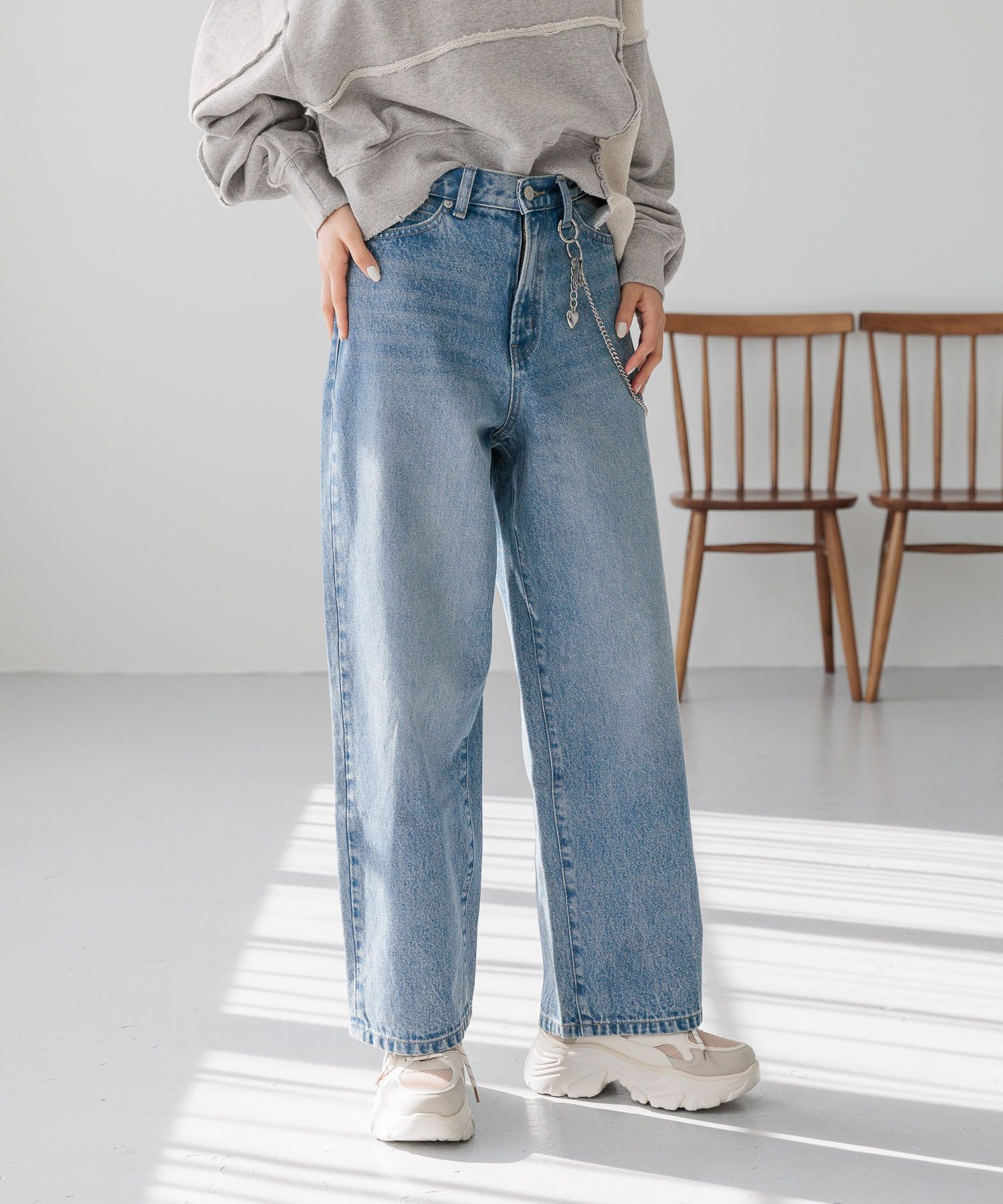 LOWRYS FARM「ワイドストレートデニムパンツ」|デニム|ﾌﾞﾙｰ