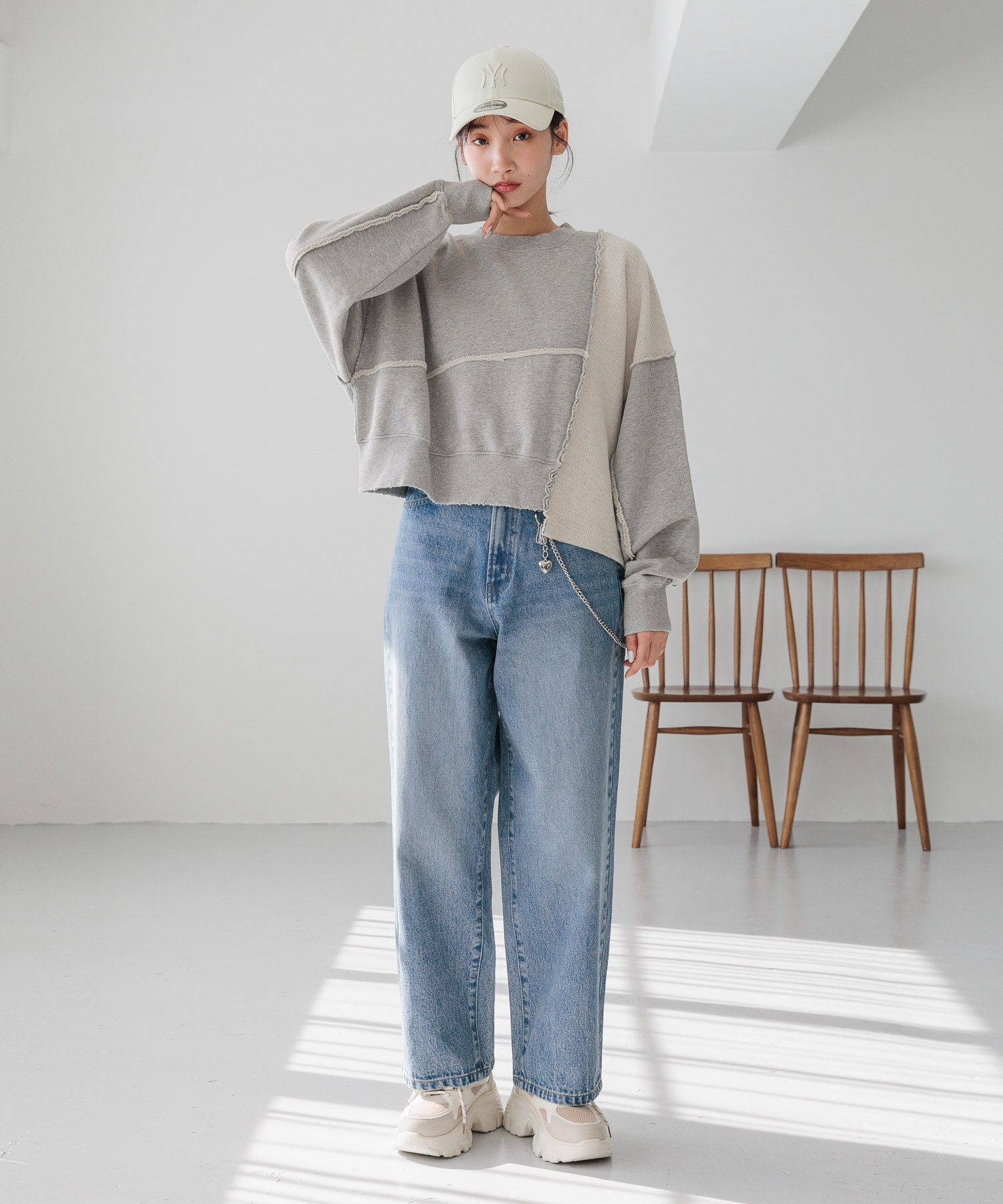 LOWRYS FARM「ワイドストレートデニムパンツ」|デニム|