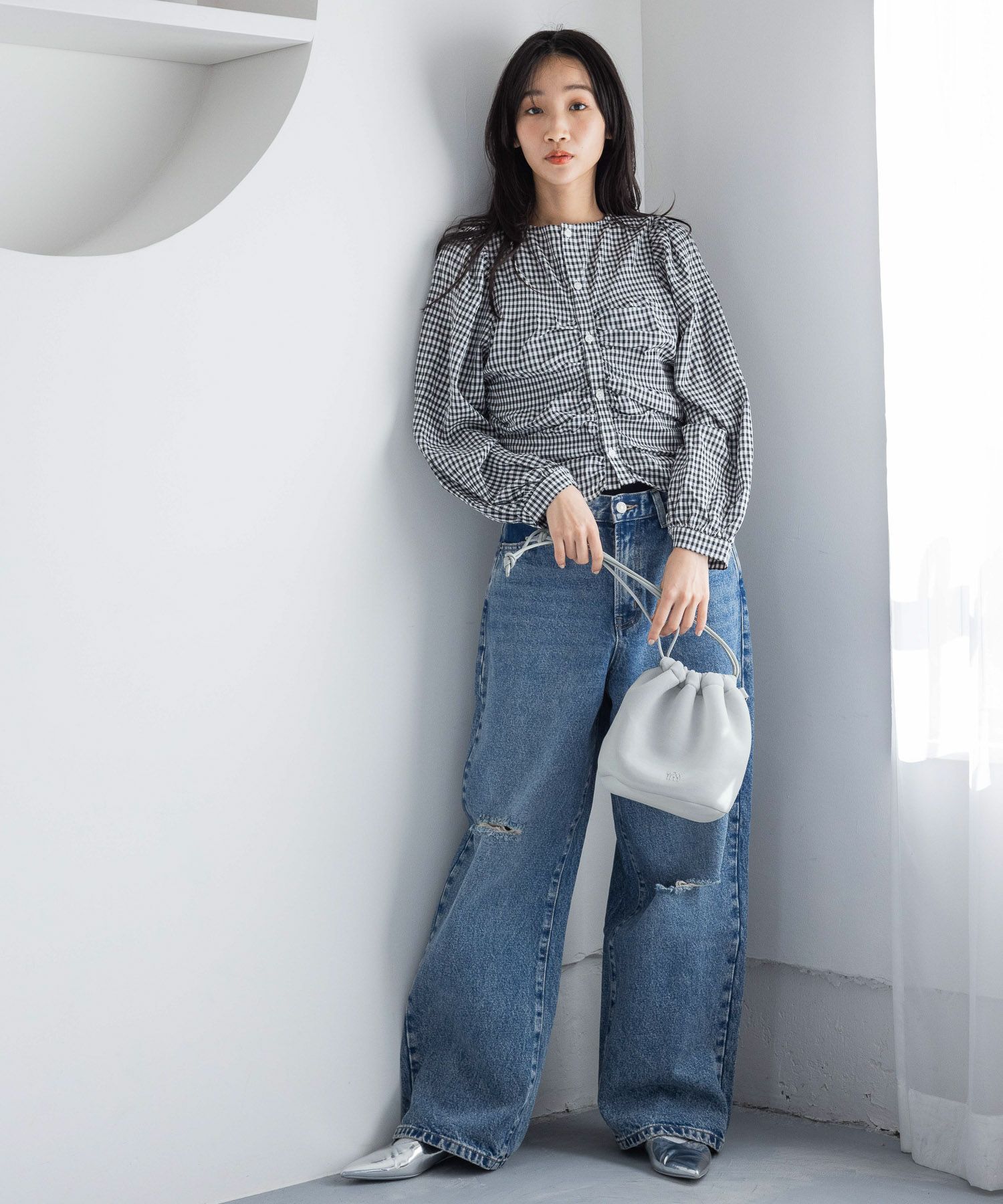 LOWRYS FARM「ワイドストレートデニムパンツ」|デニム|