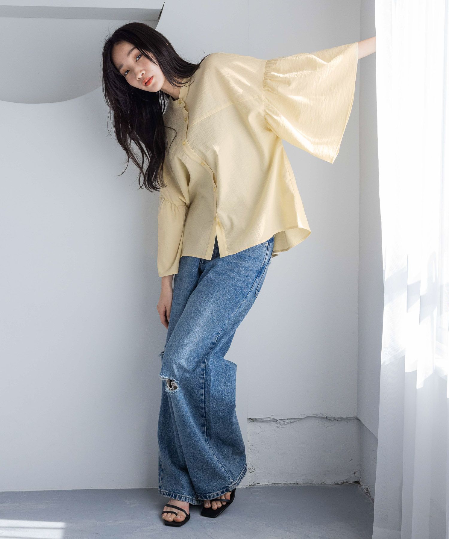 LOWRYS FARM「ワイドストレートデニムパンツ」|デニム|