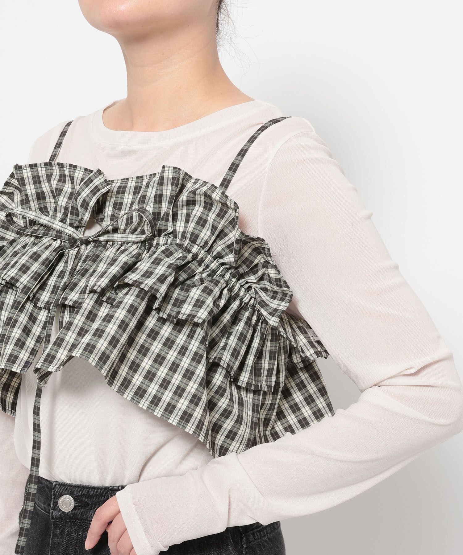 LOWRYS FARM「チェックフリルビスチェ」|シャツ・ブラウス|