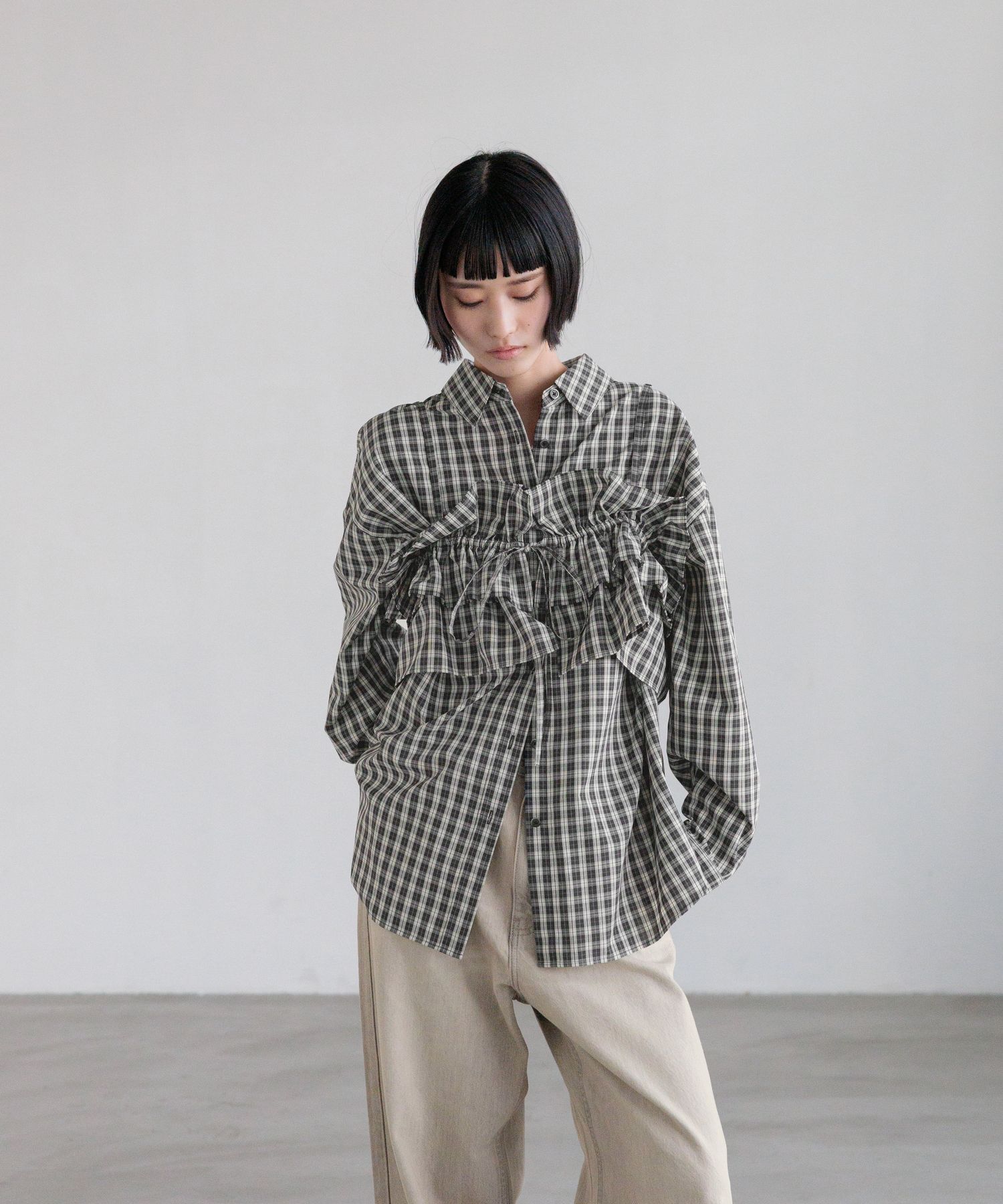 LOWRYS FARM「チェックフリルビスチェ」|シャツ・ブラウス|