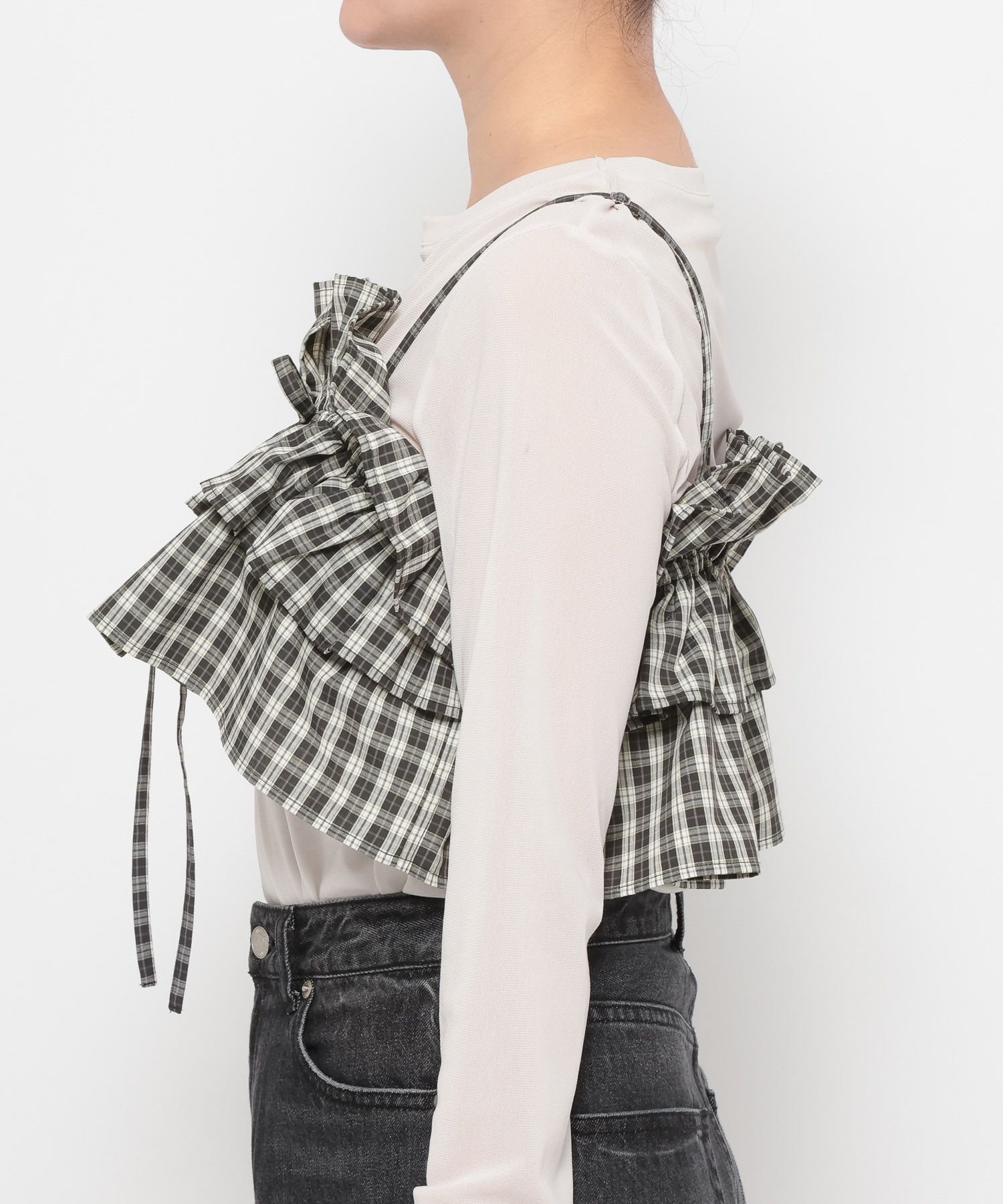 LOWRYS FARM「チェックフリルビスチェ」|シャツ・ブラウス|