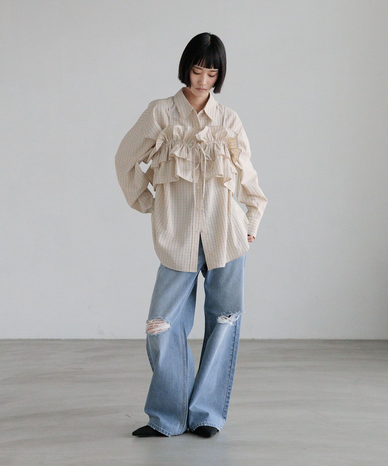 LOWRYS FARM「チェックフリルビスチェ」|シャツ・ブラウス|