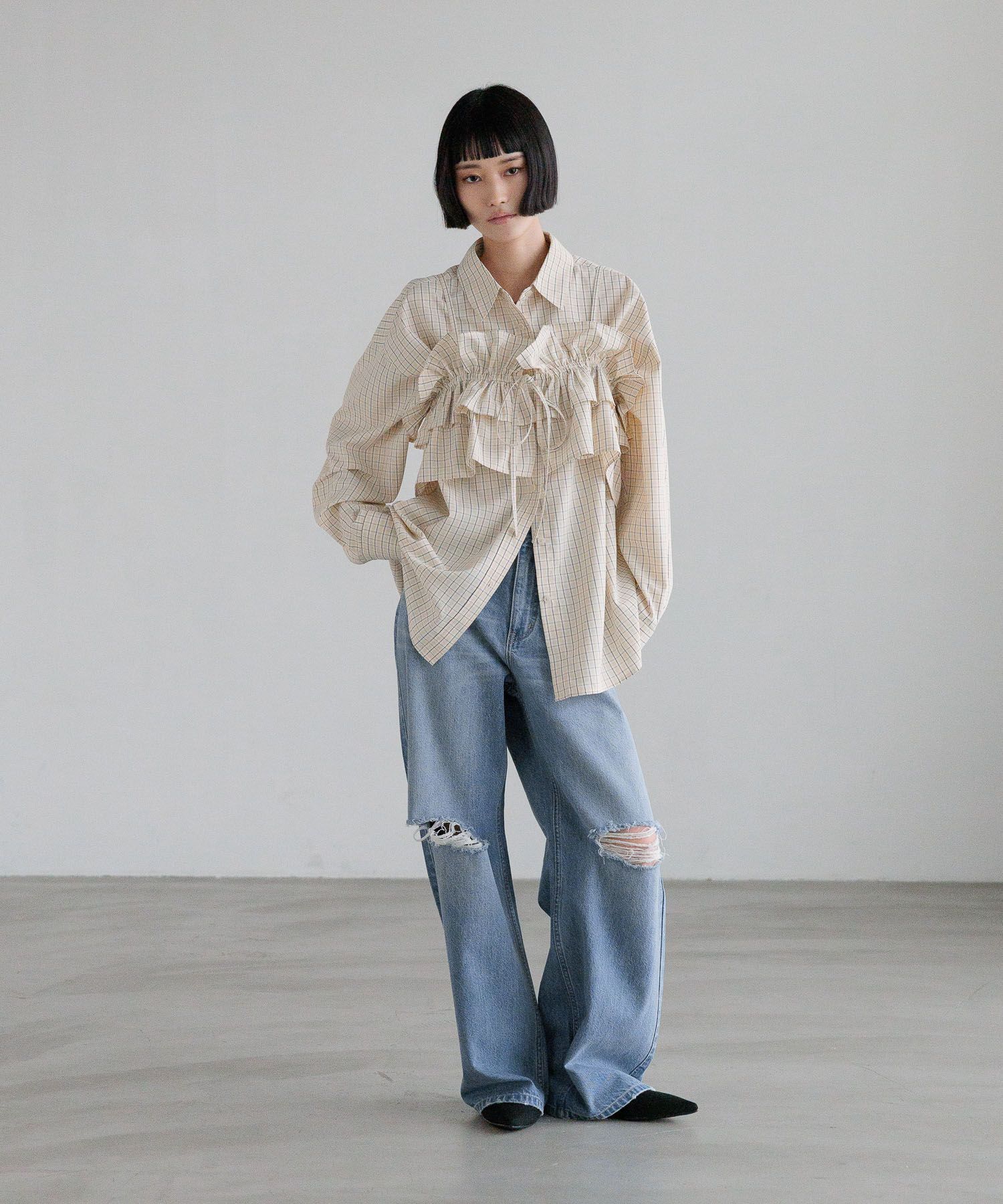 LOWRYS FARM「チェックフリルビスチェ」|シャツ・ブラウス|