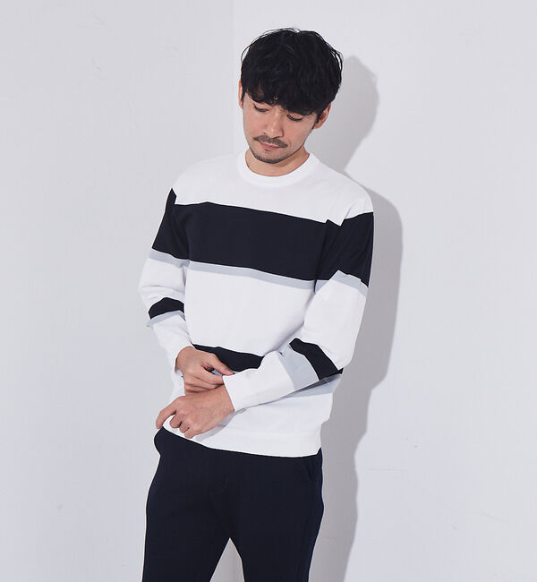 ABAHOUSE「【ウォッシャブル】パネルボーダー　ニット」|ニット・セーター|ホワイト