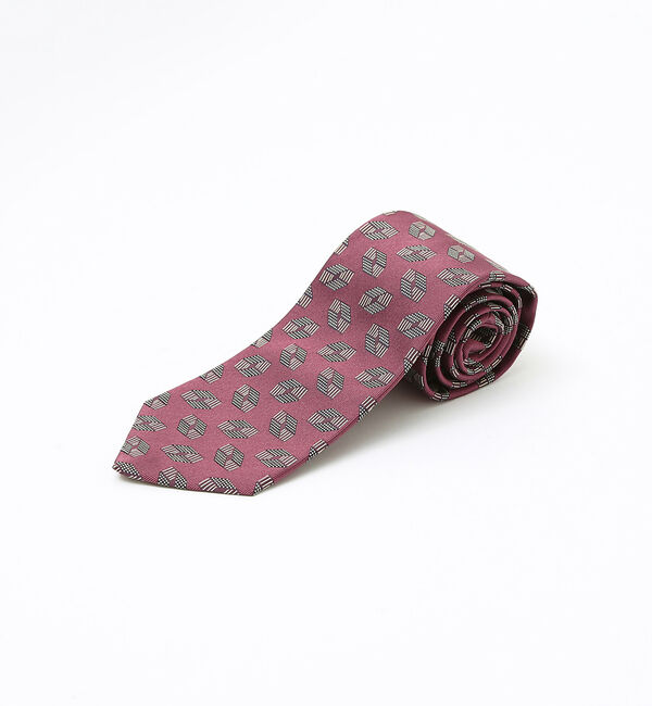 ABAHOUSE「【IMPORT FABRIC TIE】シルク ジオメトリック小紋 ネクタイ」|ネクタイ・蝶ネクタイ|スモークピンク