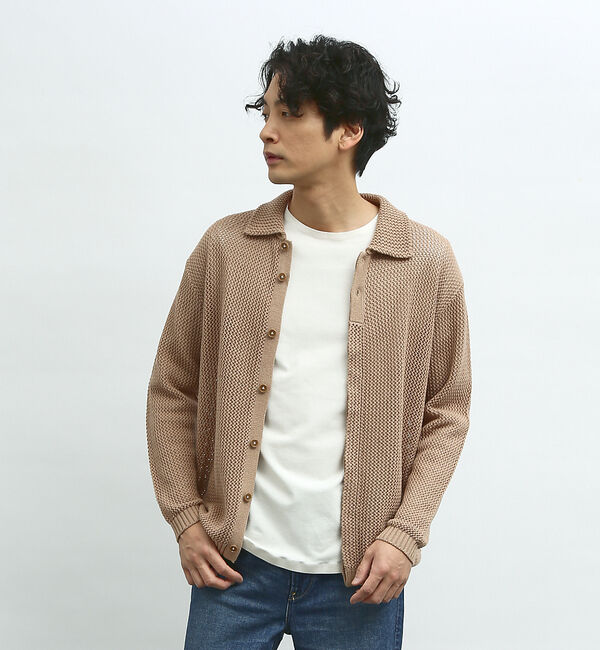 ABAHOUSE「メッシュニット ポロ カーディガン / サマーニット」|カーディガン|ベージュ