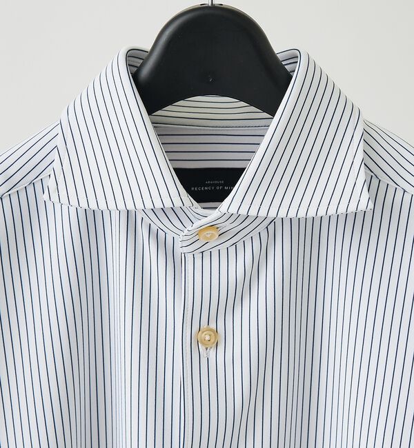 ABAHOUSE「【ON/OFF兼用】ストライプ＆デニムライク　360&deg;ストレッチ ワイドカラーシ」|シャツ・ブラウス|