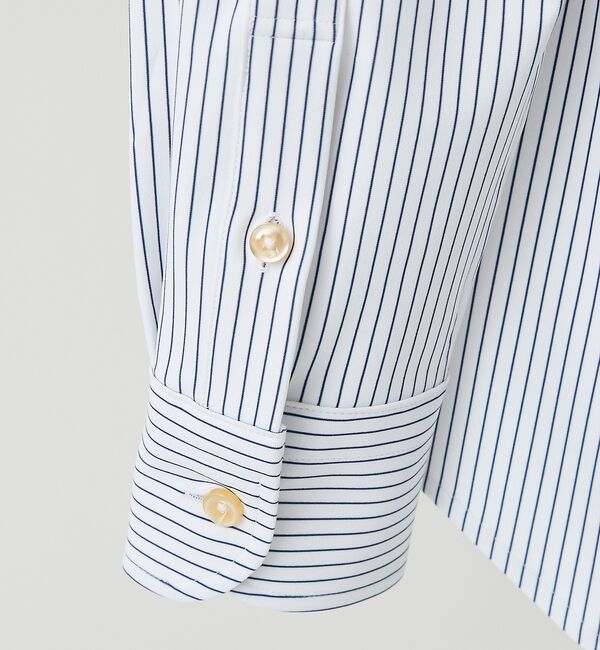 ABAHOUSE「【ON/OFF兼用】ストライプ＆デニムライク　360&deg;ストレッチ ワイドカラーシ」|シャツ・ブラウス|