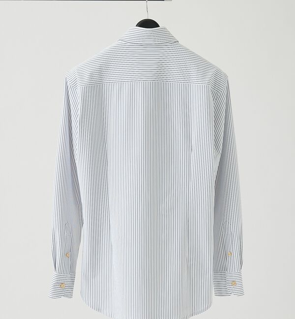 ABAHOUSE「【ON/OFF兼用】ストライプ＆デニムライク　360&deg;ストレッチ ワイドカラーシ」|シャツ・ブラウス|