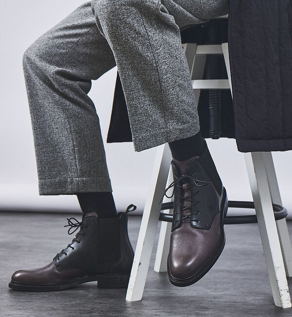 alfredoBANNISTER「グッドイヤー製法 レースアップ サイドゴア 6ホール プレーントゥ ダービー ブ」|ショートブーツ|チャコールグレー