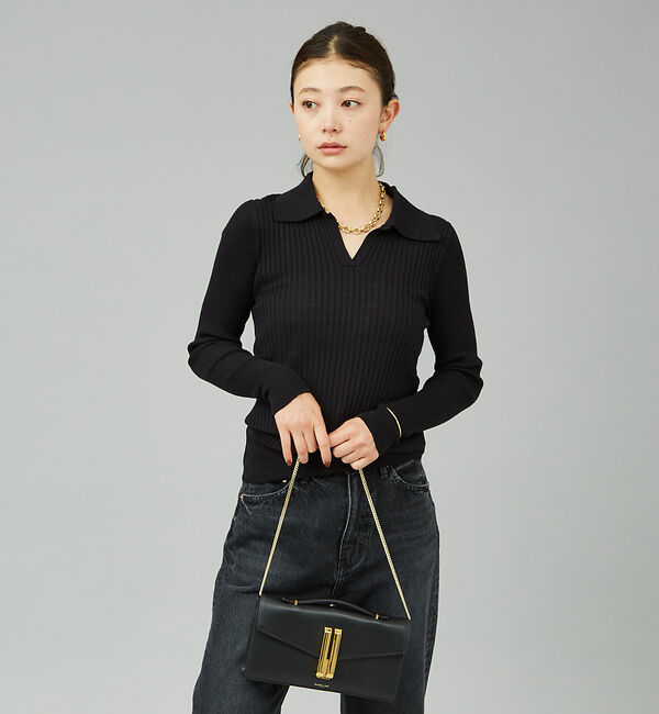 Rouge vif「シルク混ワイドリブポロニット」|ニット・セーター|