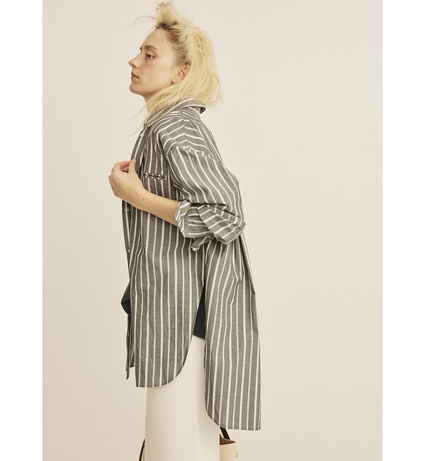 Rouge vif「胸ポケットコットン ルーズフィットストライプシャツ」|シャツ・ブラウス|