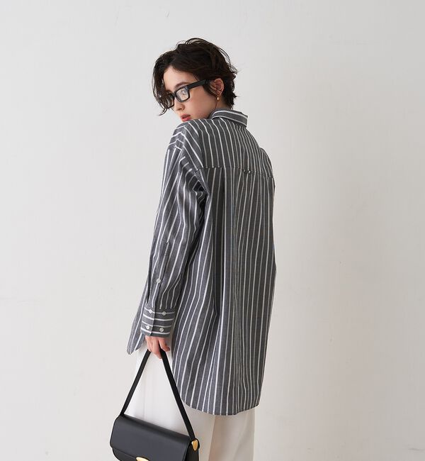 Rouge vif「胸ポケットコットン ルーズフィットストライプシャツ」|シャツ・ブラウス|