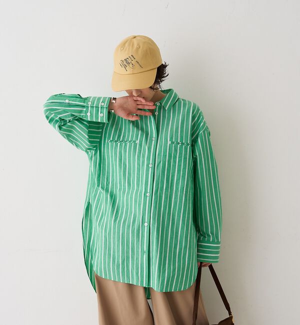 Rouge vif「胸ポケットコットン ルーズフィットストライプシャツ」|シャツ・ブラウス|